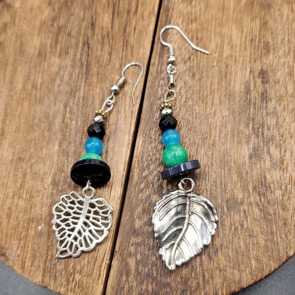 E959 sterling bohemian leaf fall‎ drop earrings unique